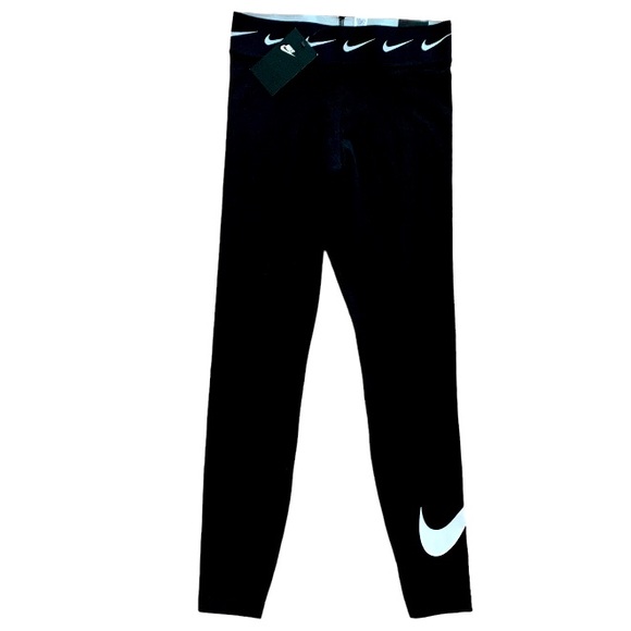 Nike Pants - Nike NWT Swoosh Logo Tights High Rise Full Length Black Size Medium